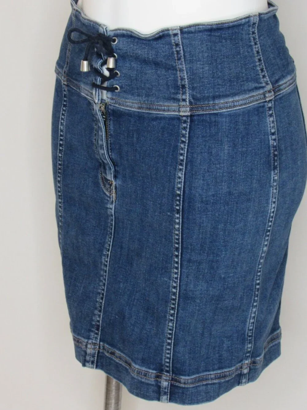 Free People Modern Femme Corset Lace Up Stretch Denim Mini Skirt Women's 8